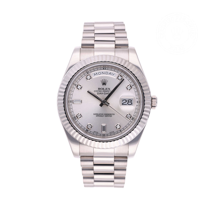 Rolex Certified Pre-owned Daydate Ii M218239-0063 front on white background