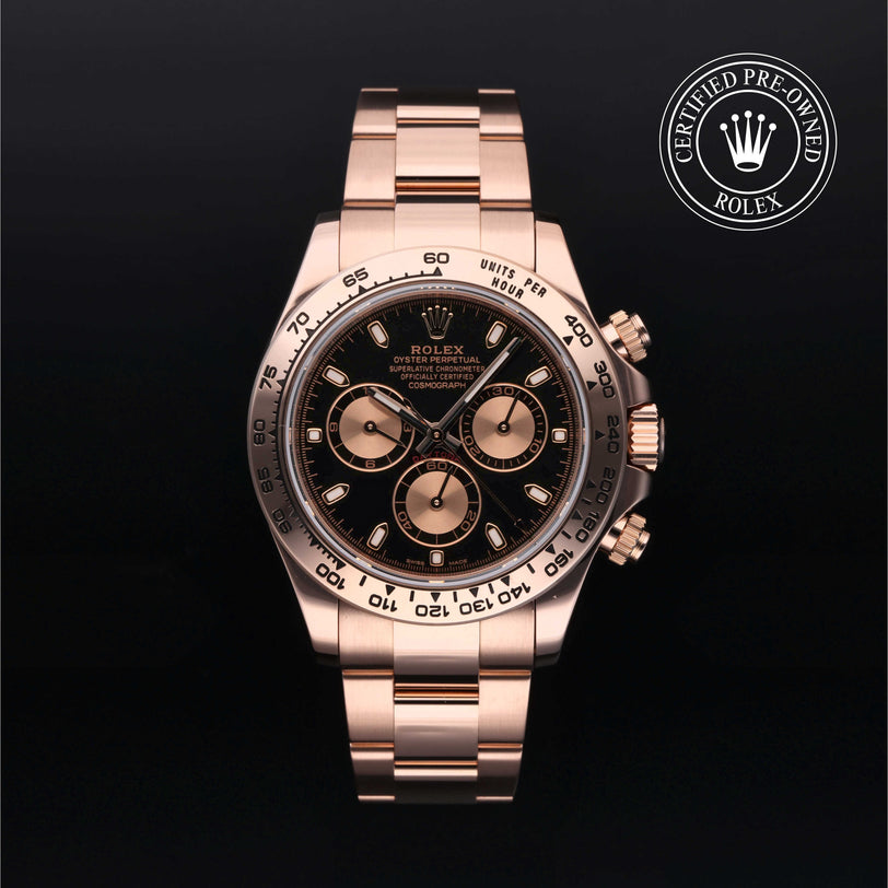 Rolex Certified Pre-owned Daytona M116505-0002 front on black background