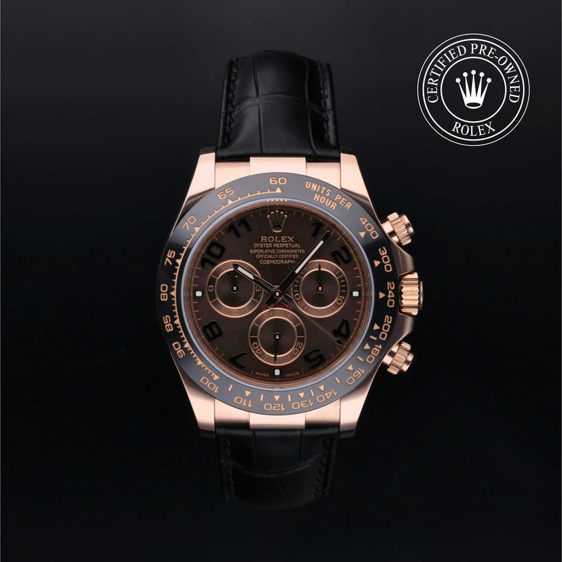 Rolex Certified Pre-owned Daytona M116515LN-0004 front on black background