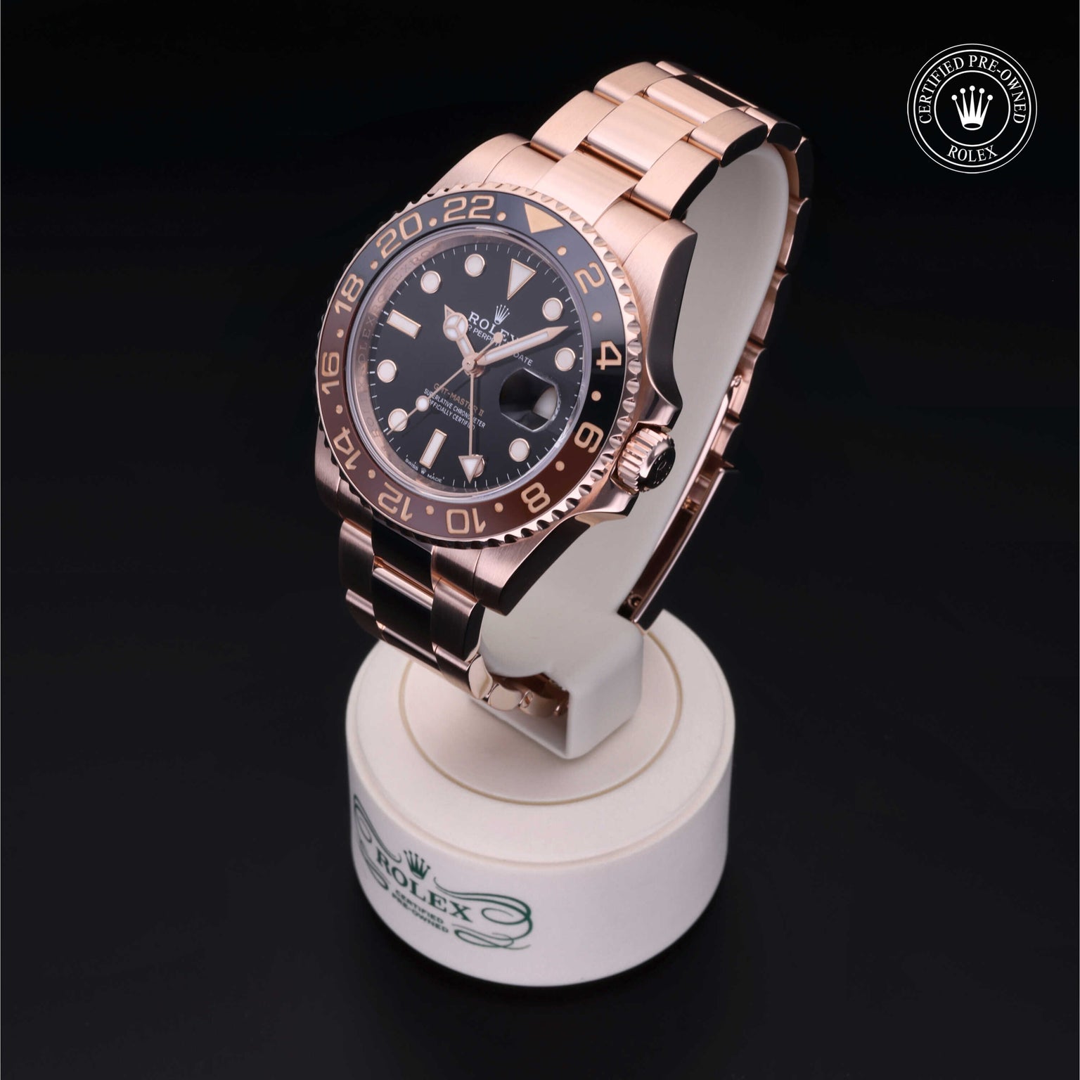 Rolex Certified Pre-owned GMT II M126715CHNR-0001 front on black background