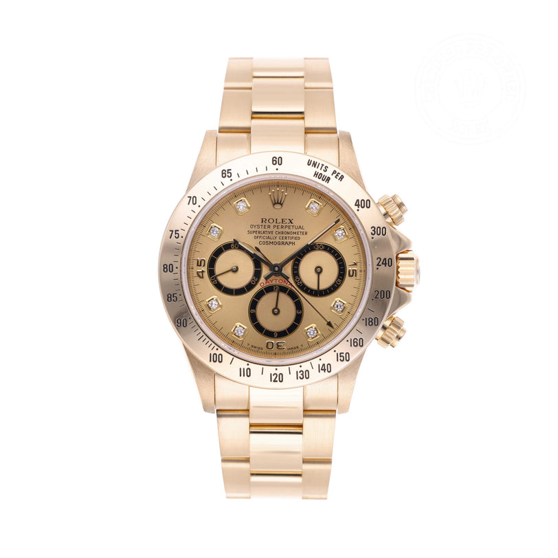 Rolex Certified Pre-owned Daytona M16528-0009 front on white background