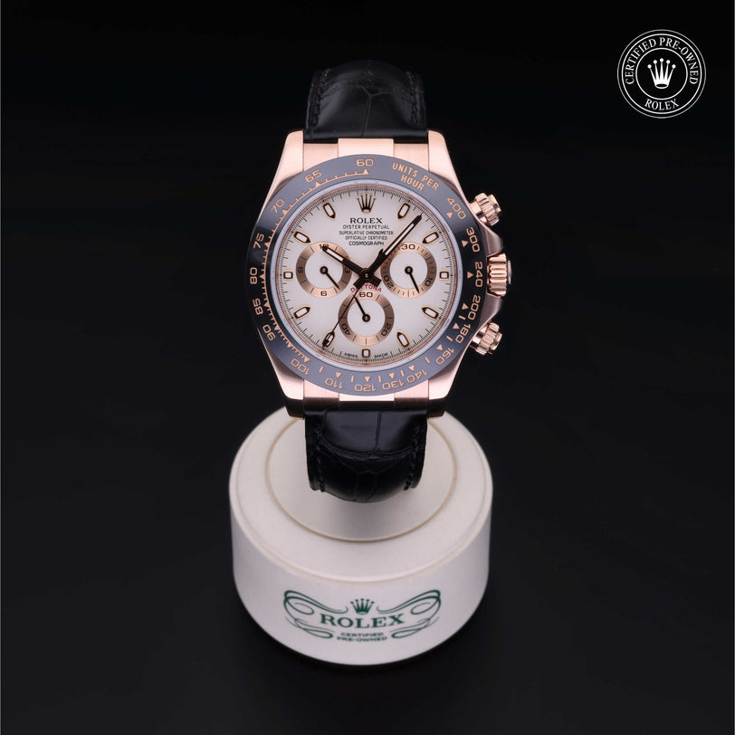 Rolex Certified Pre-owned Daytona M116515LN-0003 front on black background