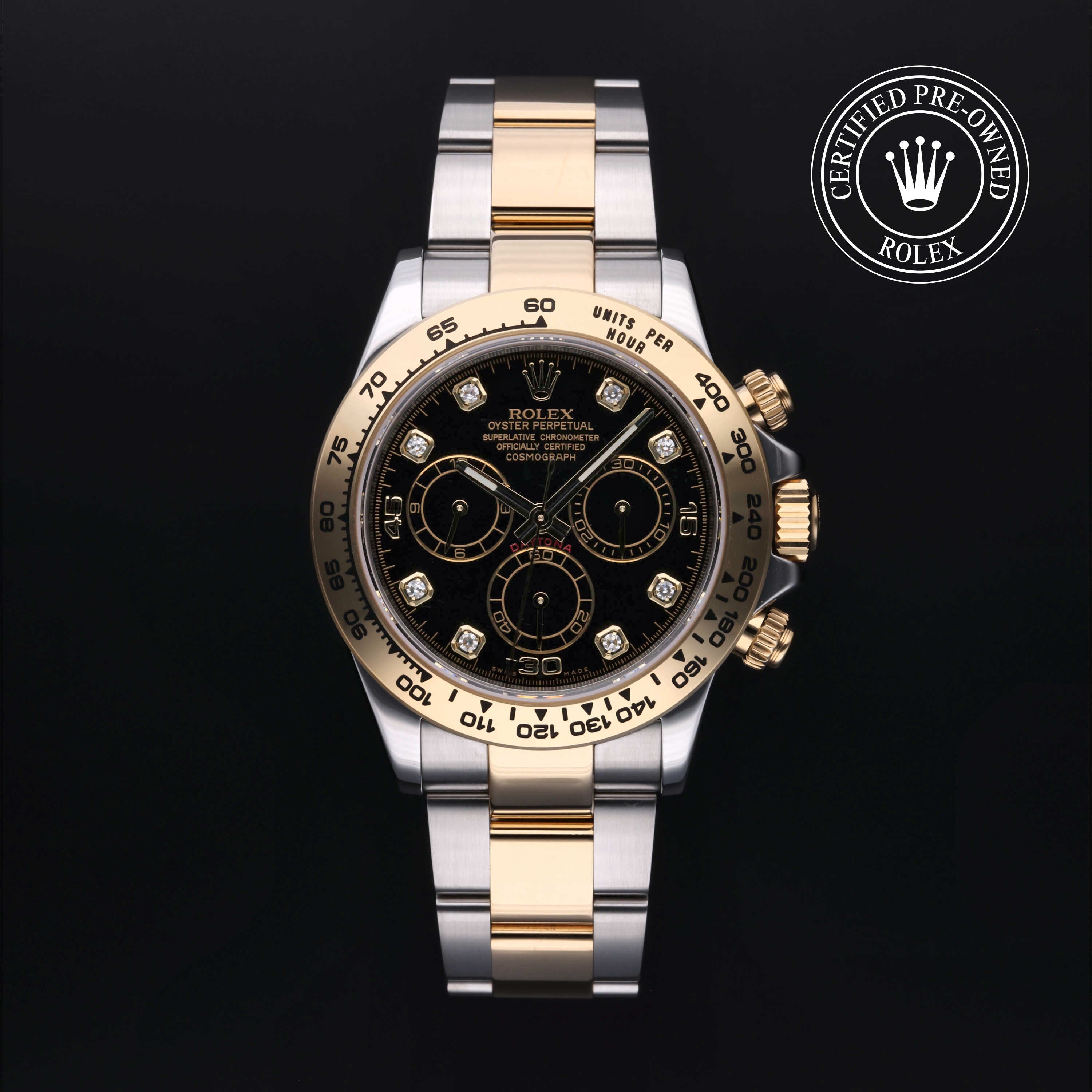 Rolex Certified Pre-owned Daytona M116503-0008 front on black background