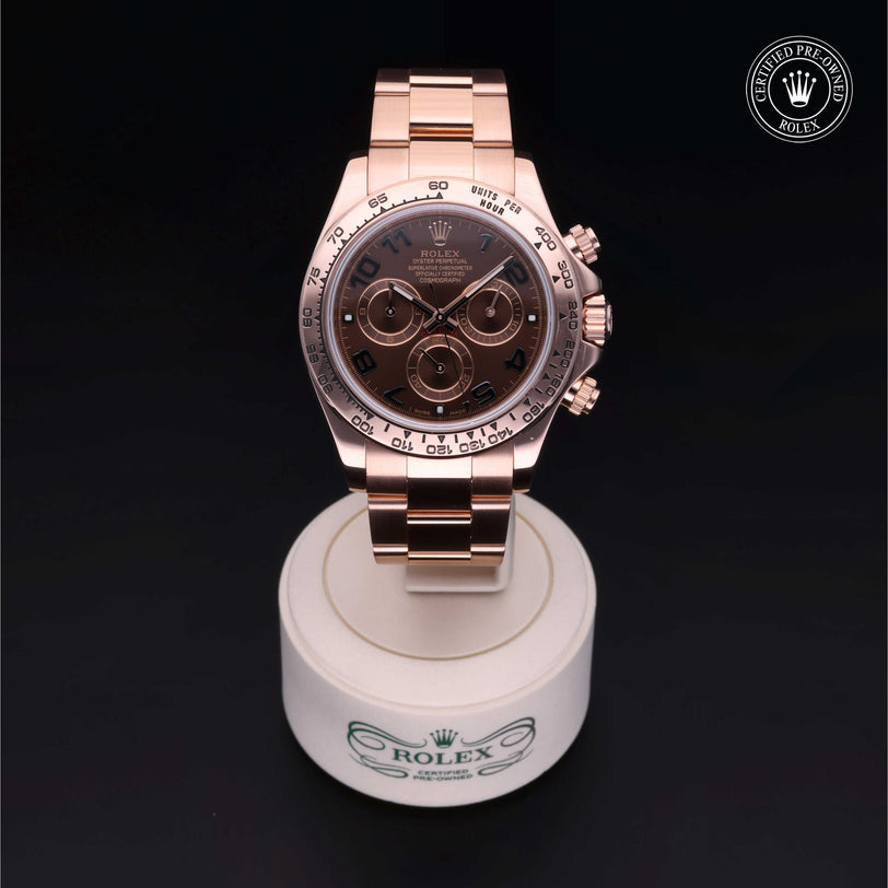 Rolex Certified Pre-owned Daytona M116505-0006 front on black background