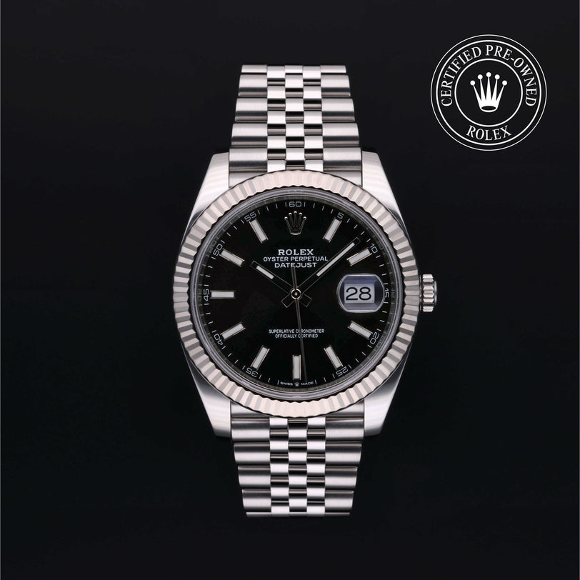 Rolex Certified Pre-owned Datejust M126334-0018 front on black background