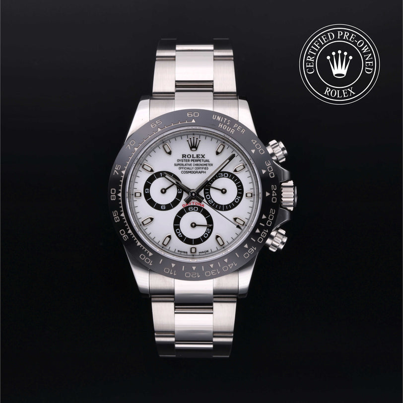 Rolex Certified Pre-owned Daytona M116500LN-0001 front on black background