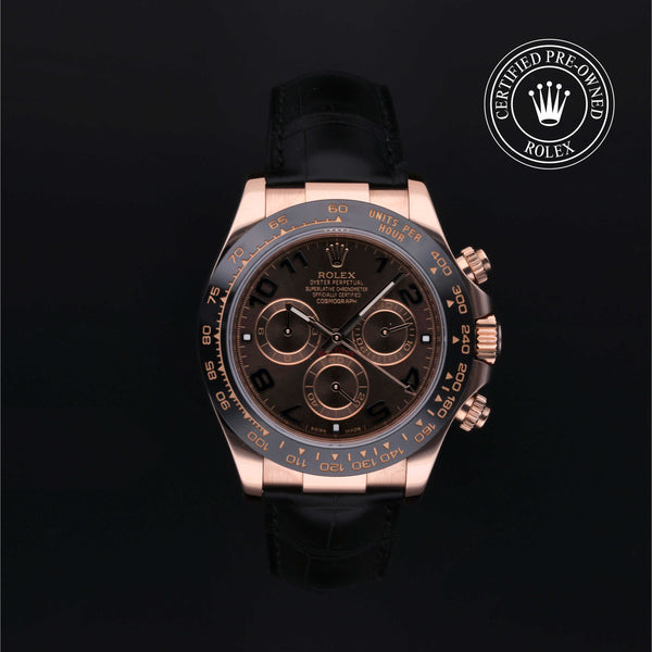 Rolex Certified Pre-owned Daytona M116515LN-0004 front on black background
