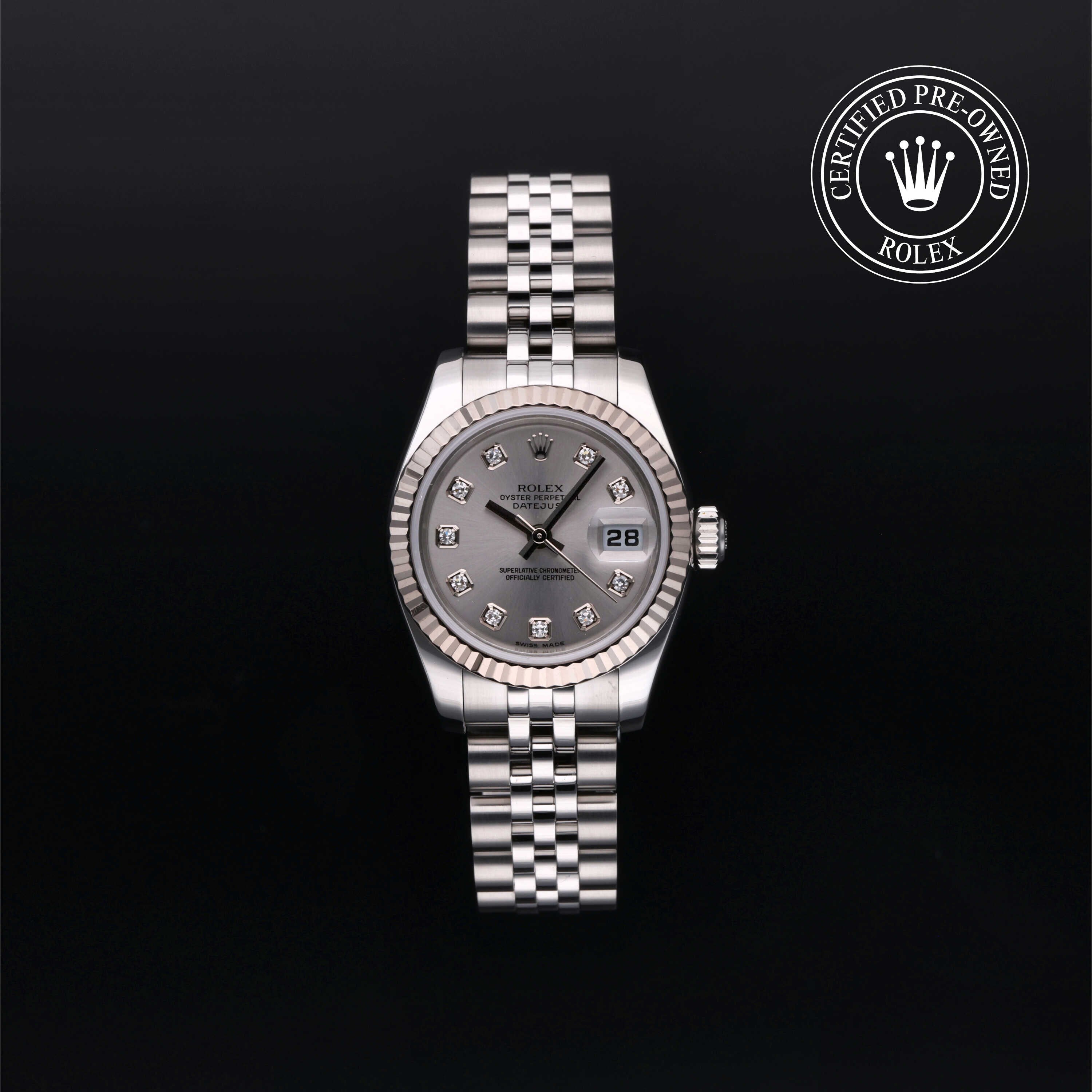 Rolex Certified Pre-owned Lady Datejust M179174-0030 front on black background