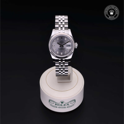 Rolex Certified Pre-owned Lady Datejust M179174-0030 front on black background