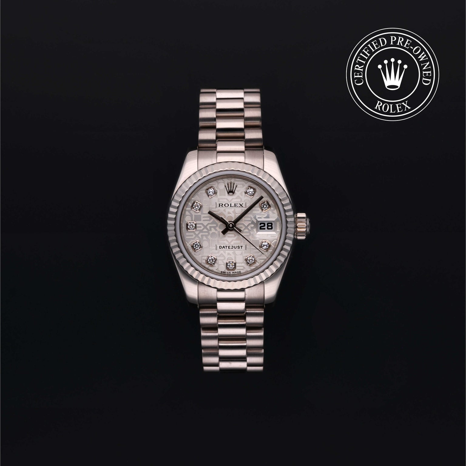 Rolex Certified Pre-owned Lady Datejust M179179-0066 front on black background