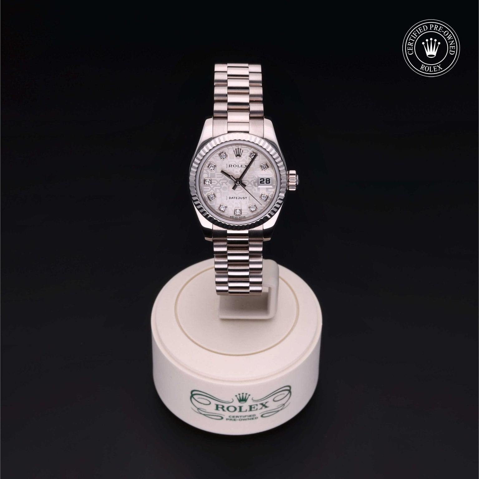 Rolex Certified Pre-owned Lady Datejust M179179-0066 front on black background