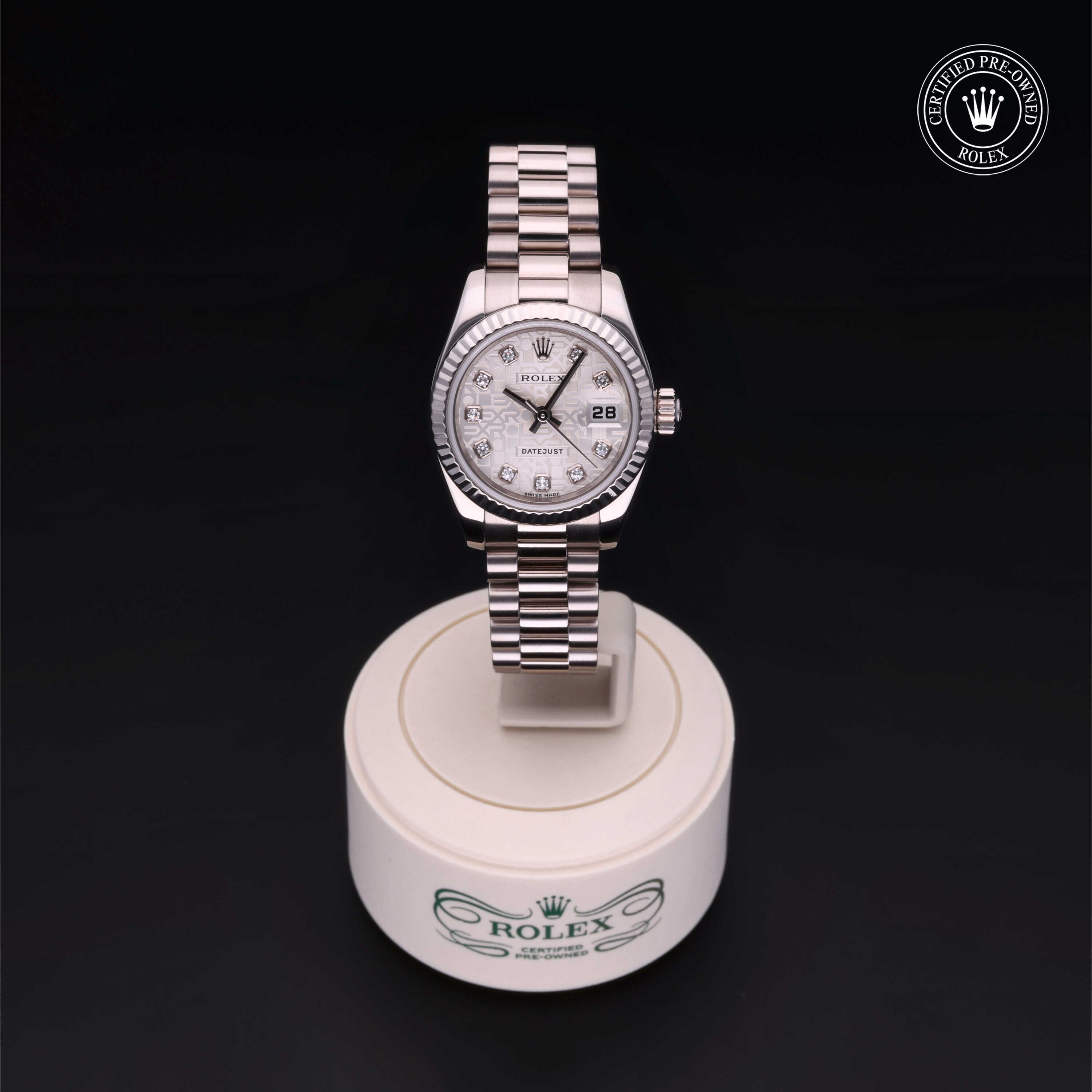 Rolex Certified Pre-owned Lady Datejust M179179-0066 front on black background