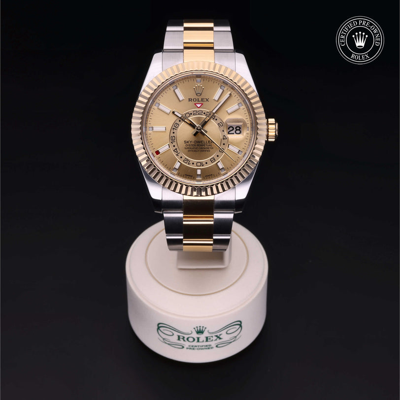 Rolex Certified Pre-owned Sky-Dweller M326933-0001 front on black background