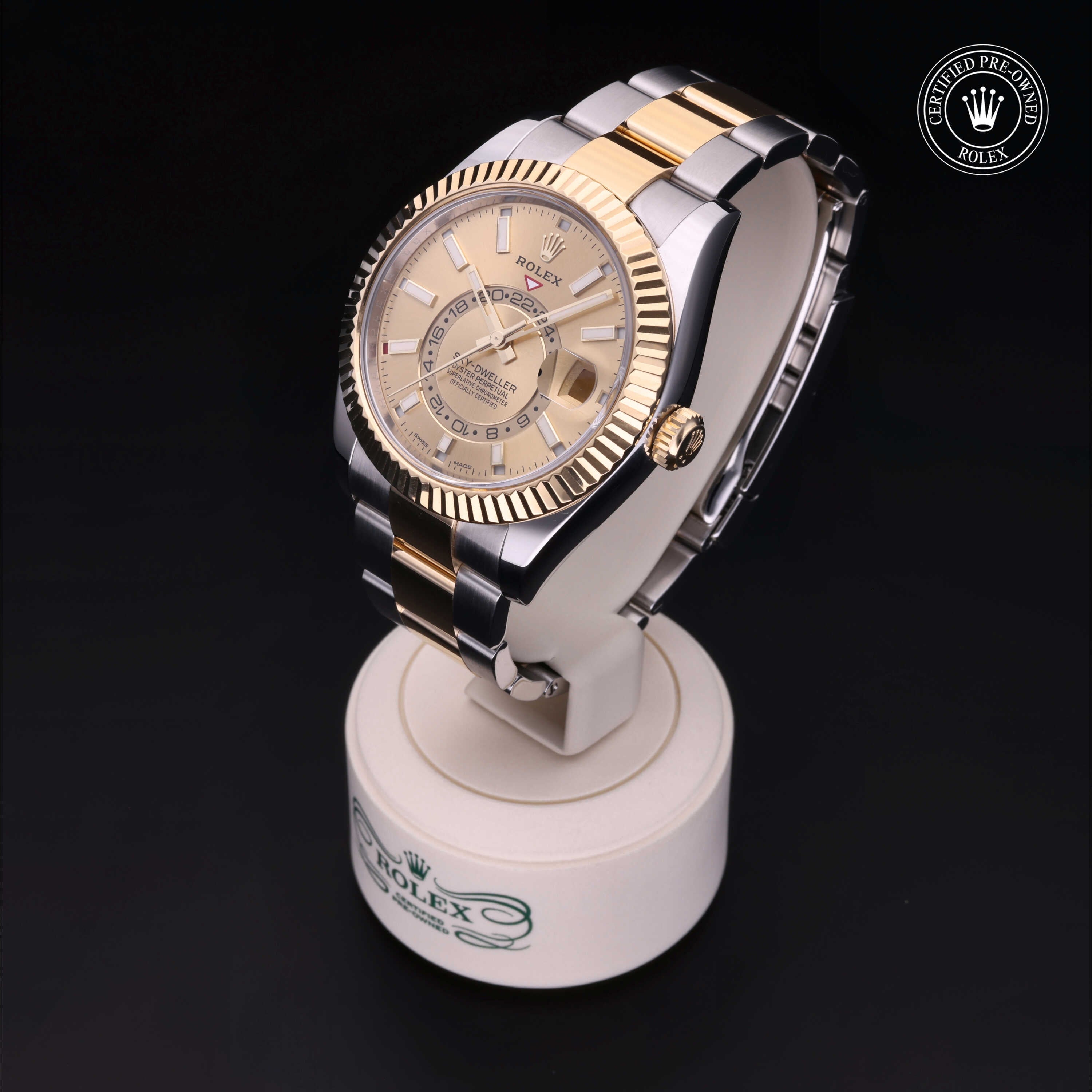 Rolex Certified Pre-owned Sky-Dweller M326933-0001 front on black background