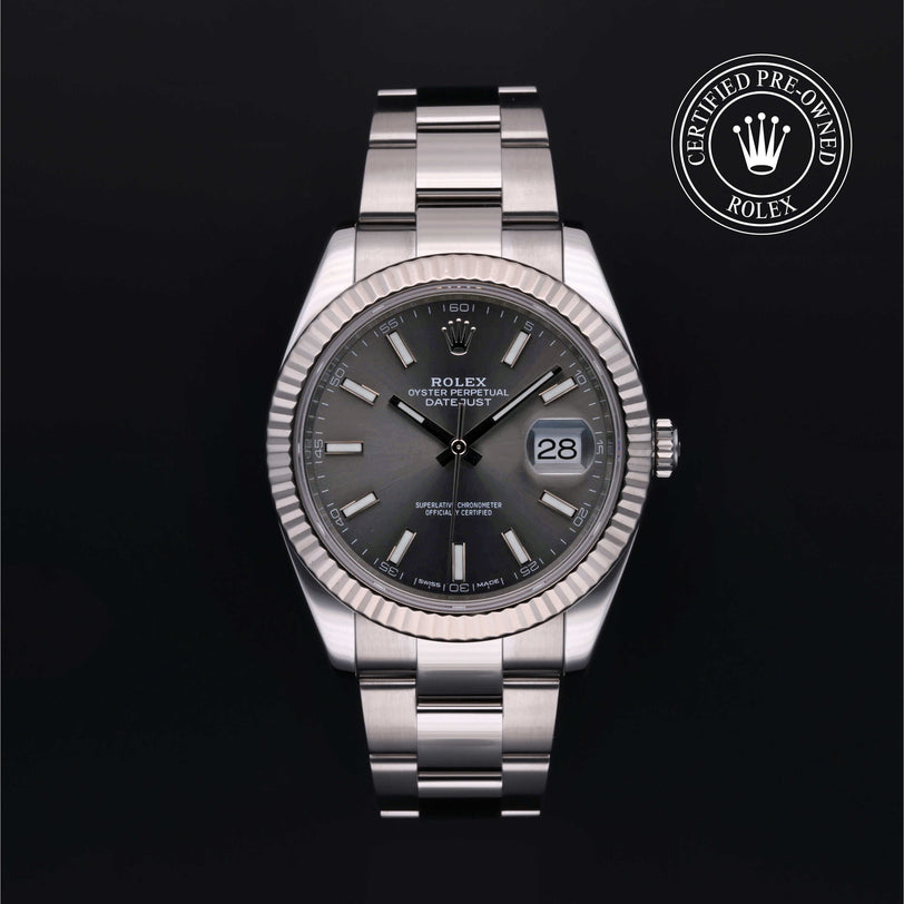 Rolex Certified Pre-owned Datejust M126334-0017 front on black background