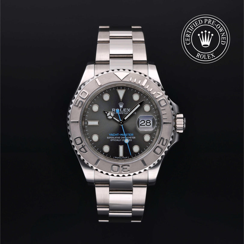 Rolex Certified Pre-owned Yacht-Master M116622-0003 front on black background
