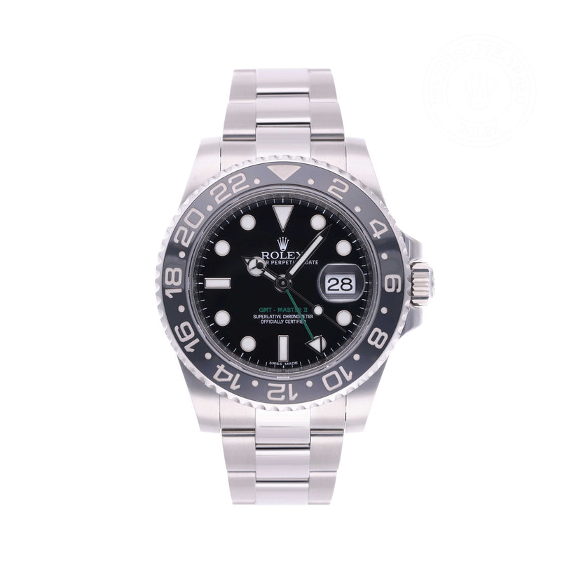 Rolex Certified Pre-owned GMT M116710LN-0001 front on white background