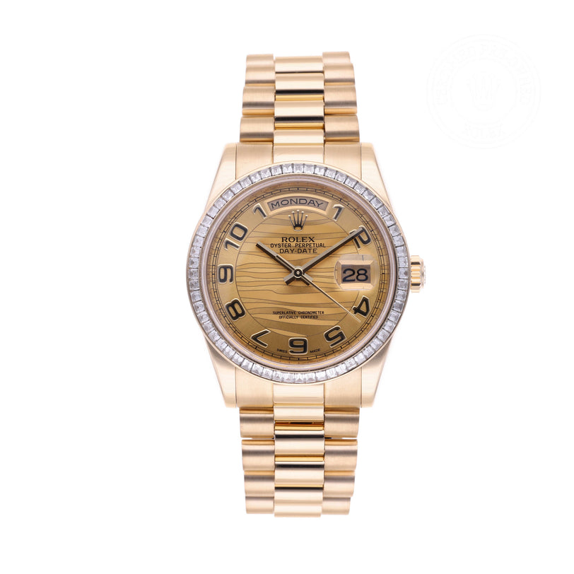 Rolex Certified Pre-owned Day-date M118398BR-0029 front on white background
