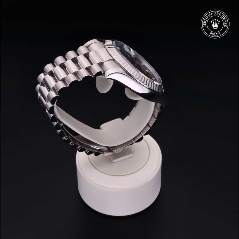 Rolex Certified Pre-owned Day-date M218239-0008 front on black background