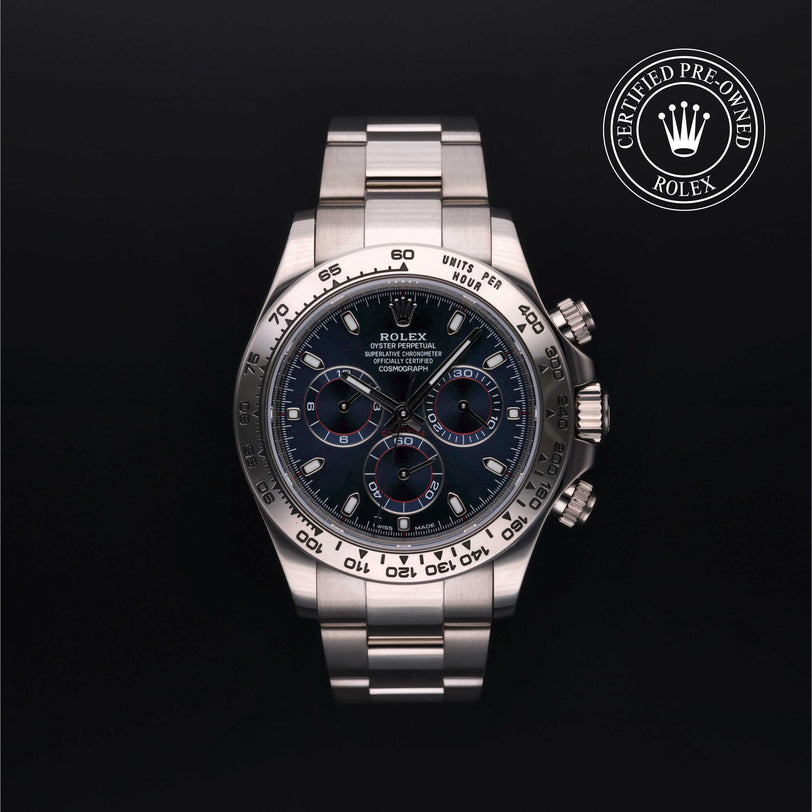 Rolex Certified Pre-owned Daytona M116509-0071 front on black background