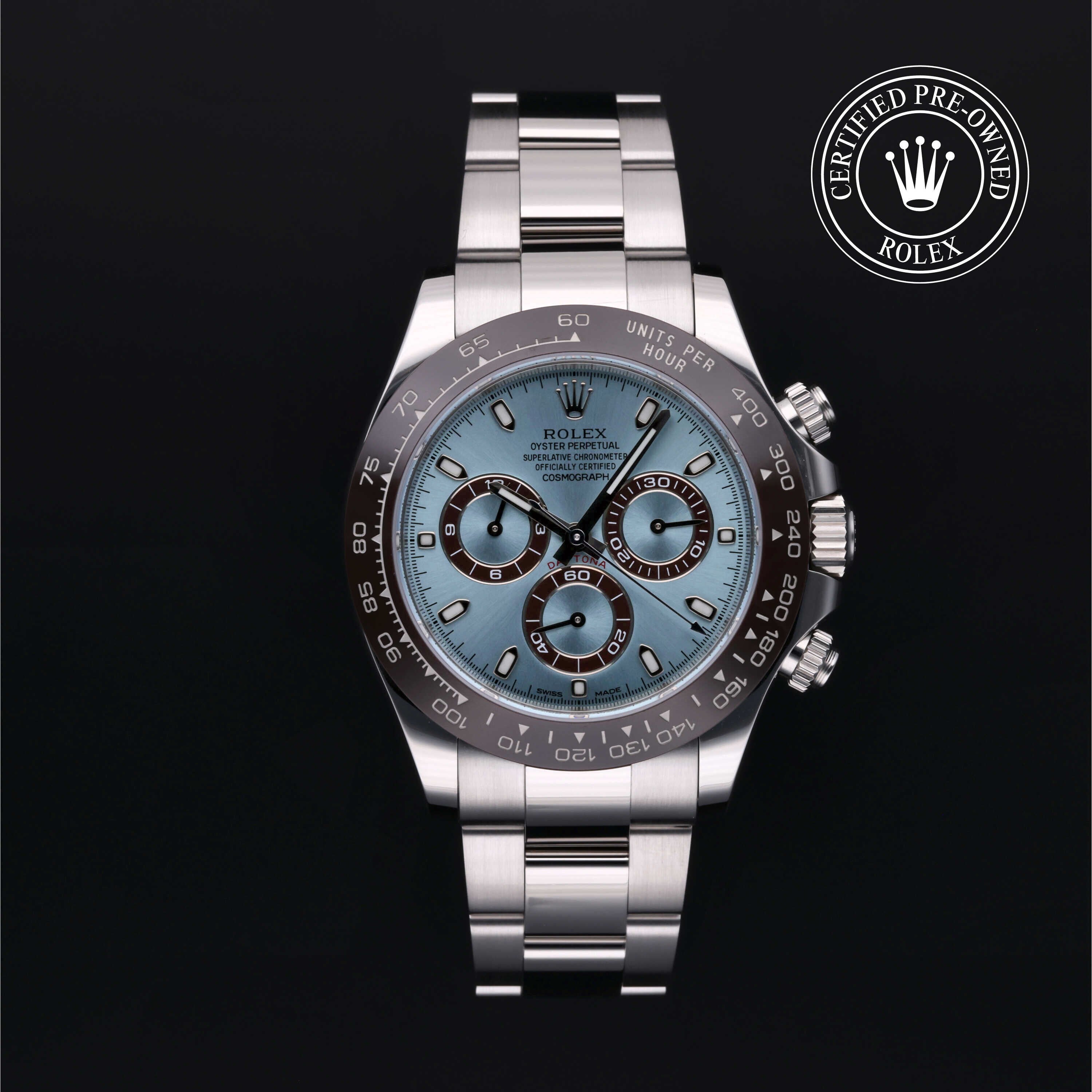 Rolex Certified Pre-owned Daytona M116506-0001 front on black background