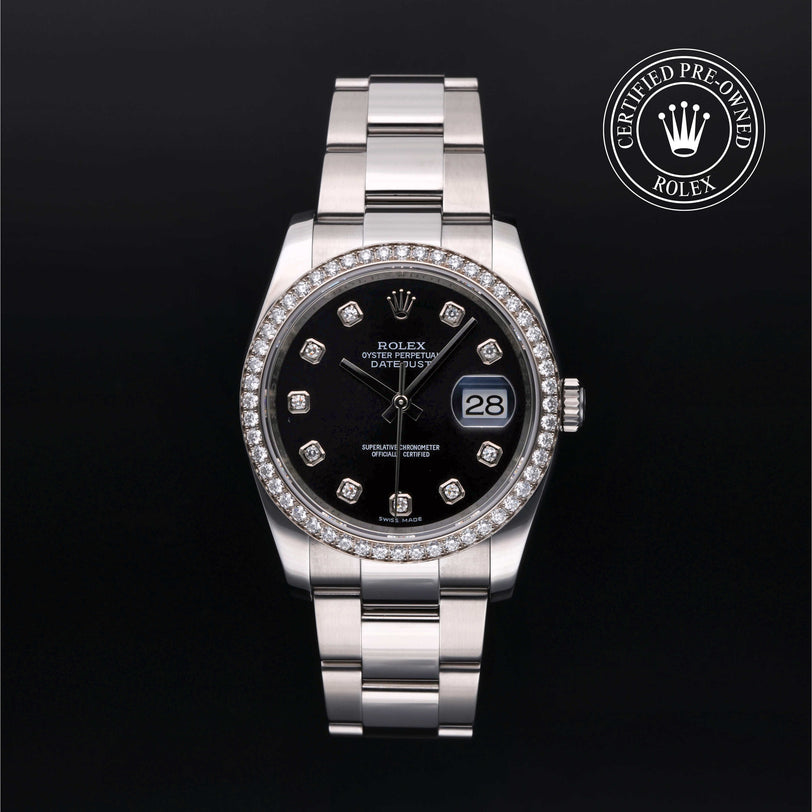 Rolex Certified Pre-owned Datejust M116244-0017 front on black background
