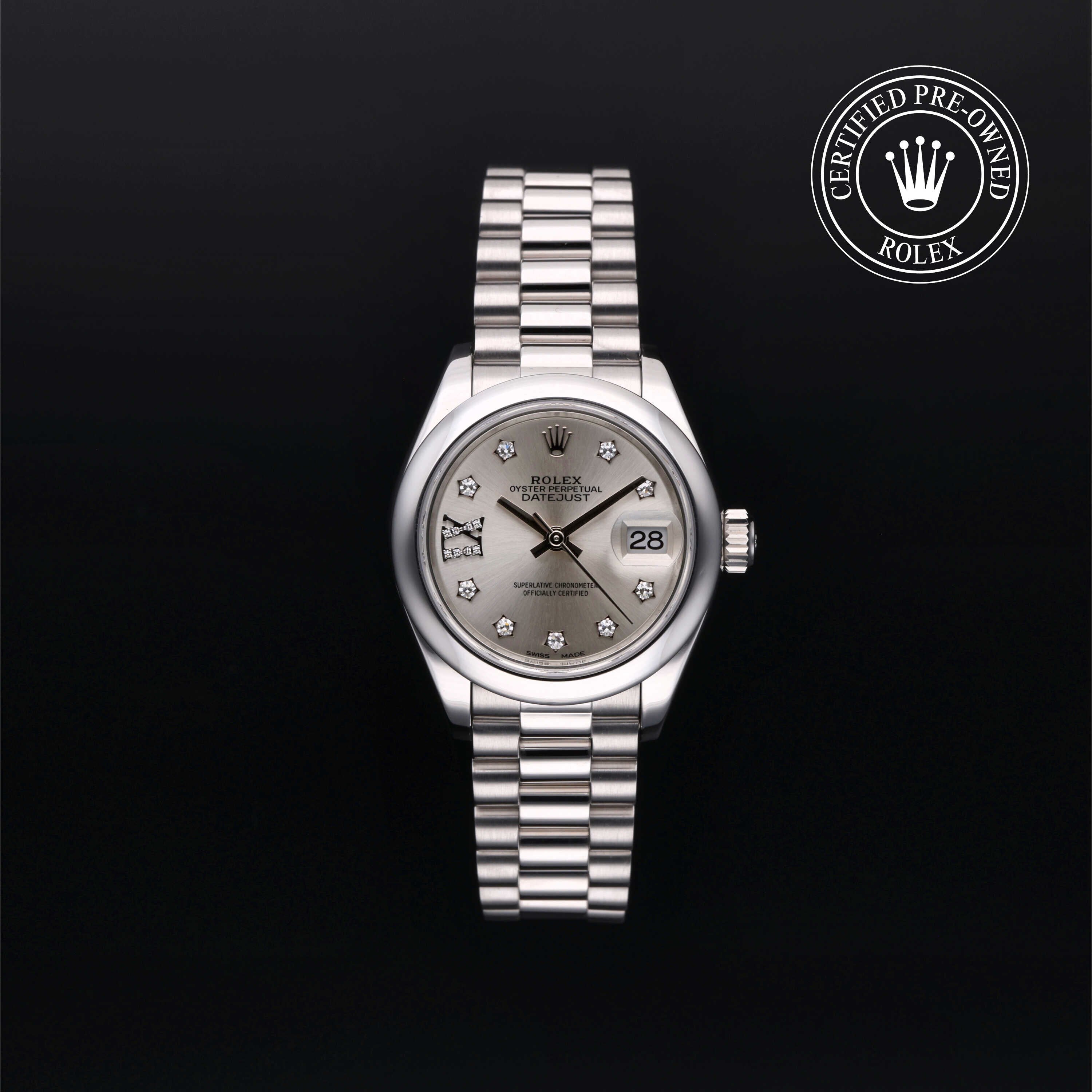 Rolex Certified Pre-owned Lady Datejust M279166-0001 front on black background