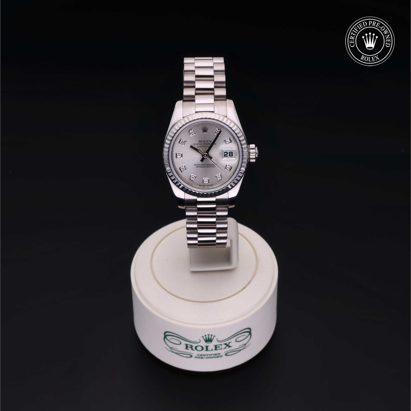 Rolex Certified Pre-owned Lady Datejust M179179-0066 front on black background