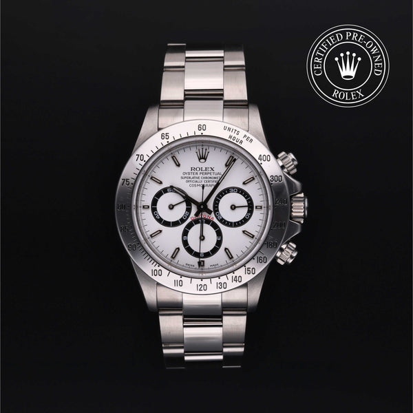 Rolex Certified Pre-owned Daytona M16520-0001 front on black background