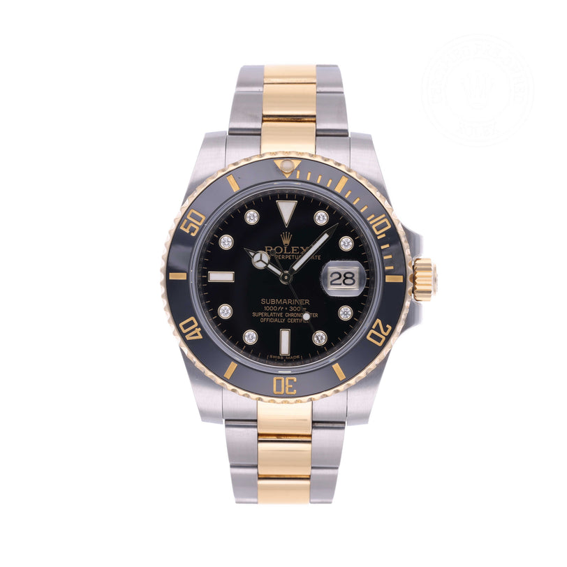 Rolex Certified Pre-owned Submariner Date M116613LN-0003 front on white background