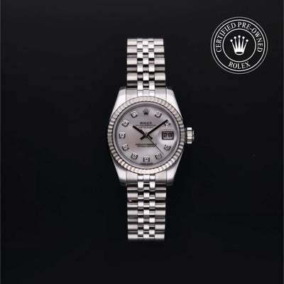 Rolex Certified Pre-owned Lady Datejust M179174-0029 front on black background
