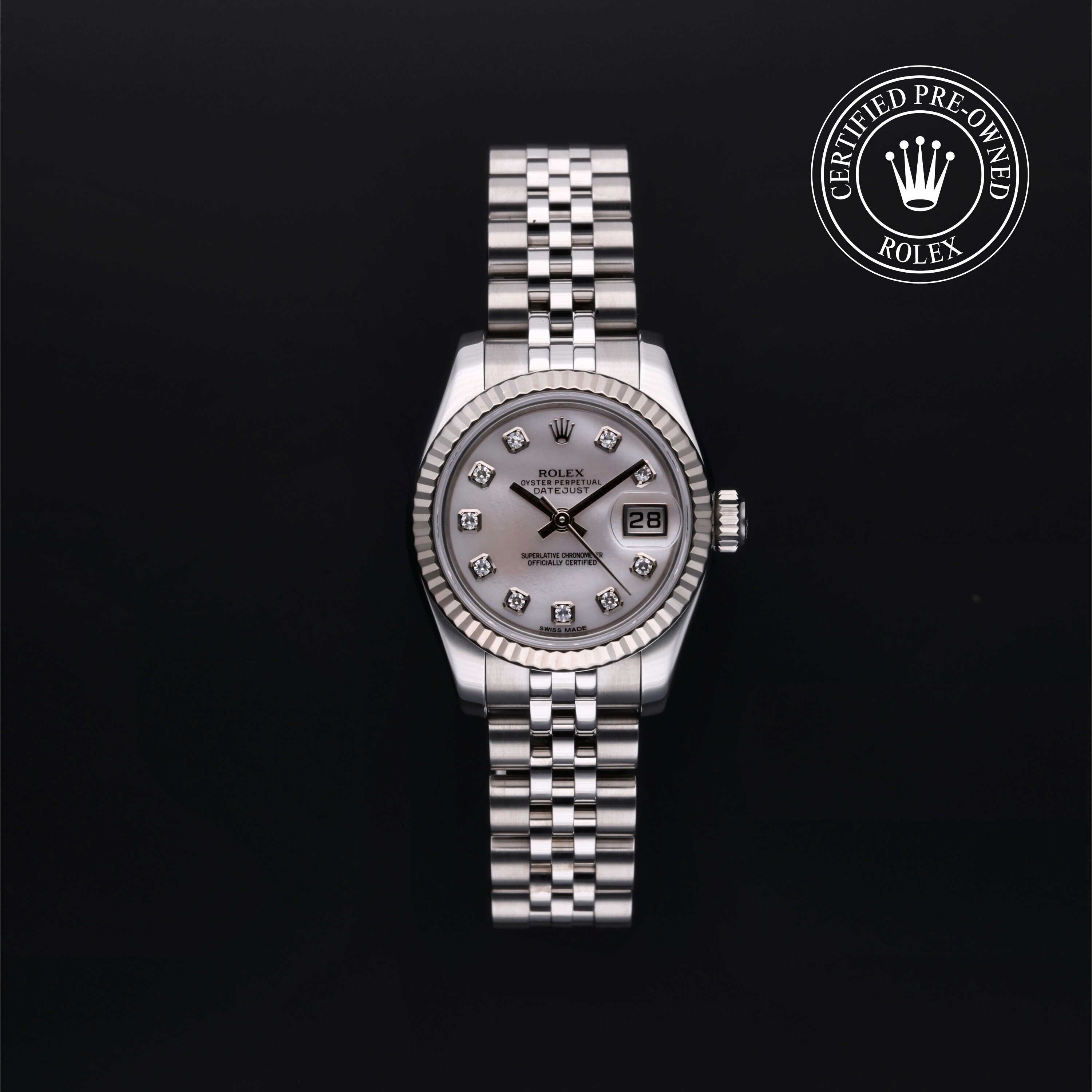 Rolex Certified Pre-owned Lady Datejust M179174-0029 front on black background