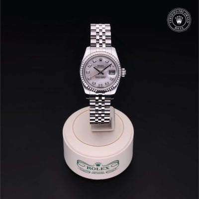 Rolex Certified Pre-owned Lady Datejust M179174-0029 front on black background