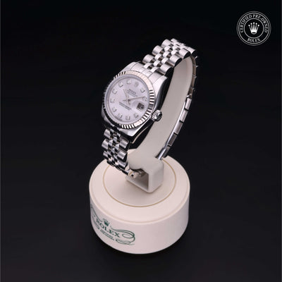 Rolex Certified Pre-owned Lady Datejust M179174-0029 front on black background