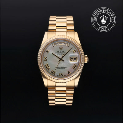 Rolex Certified Pre-owned Day-date M118238-0117 front on black background