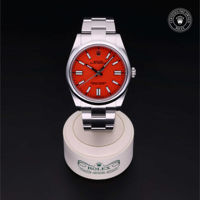 Rolex Certified Pre-owned Oyster Perpetual M124300-0007 front on black background