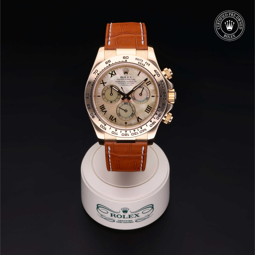 Rolex Certified Pre-owned Daytona M116518-0034 front on black background