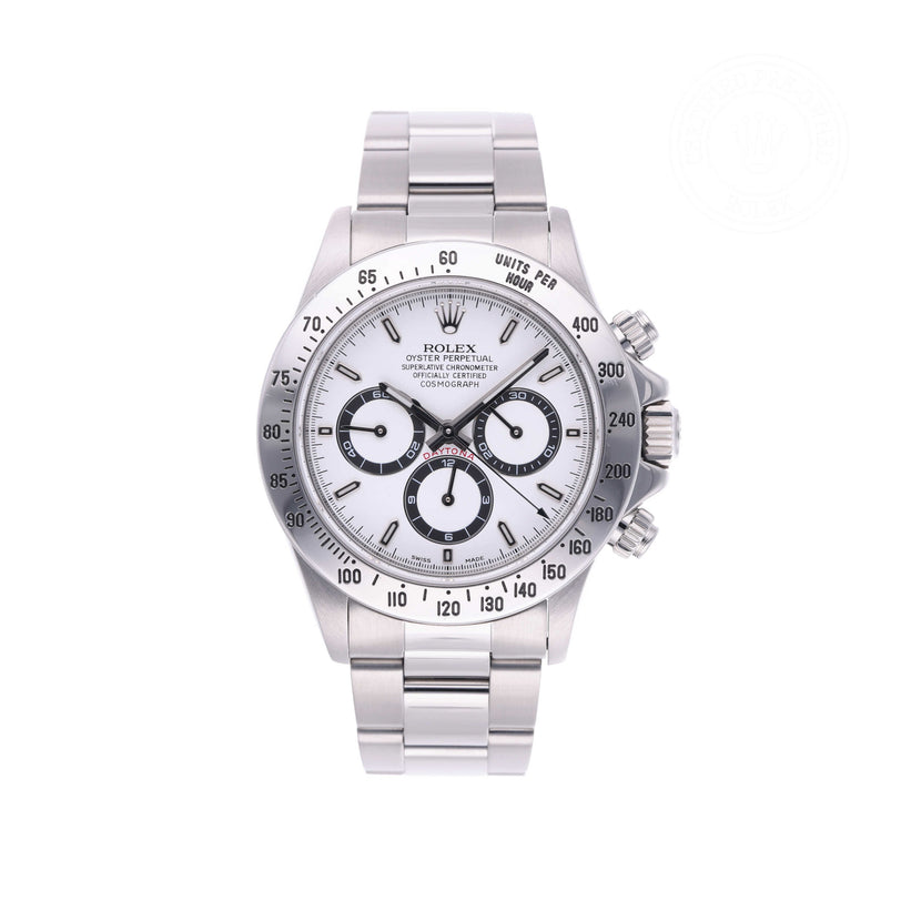 Rolex Certified Pre-owned Daytona M16520-0002 front on white background