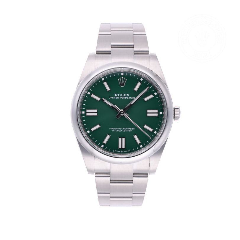 Rolex Certified Pre-owned Oyster Perpetual M124300-0005 front on white background