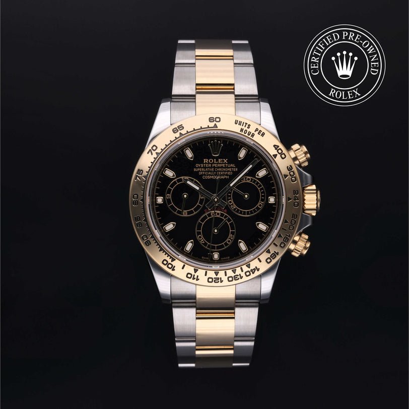 Rolex Certified Pre-owned Daytona M116503-0004 front on black background