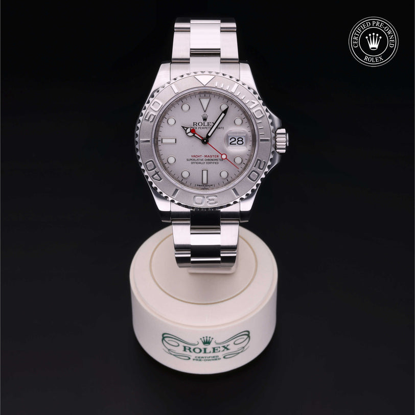 Rolex Certified Pre-owned Yacht-Master M116622-0002 front on black background