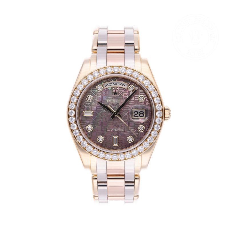 Rolex Certified Pre-owned Pearlmaster Day-Date M18948-0025 front on white background