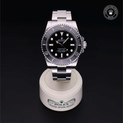 Rolex Certified Pre-owned Submariner Non Date M114060-0002 front on black background