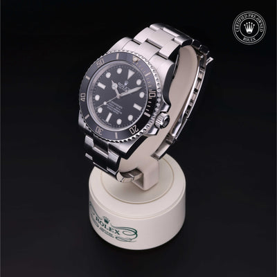 Rolex Certified Pre-owned Submariner Non Date M114060-0002 front on black background