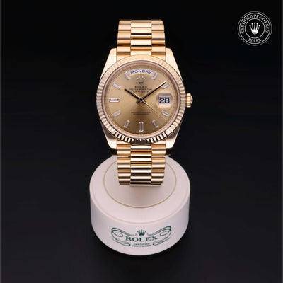Rolex Certified Pre-owned Day-date M228238-0005 front on black background