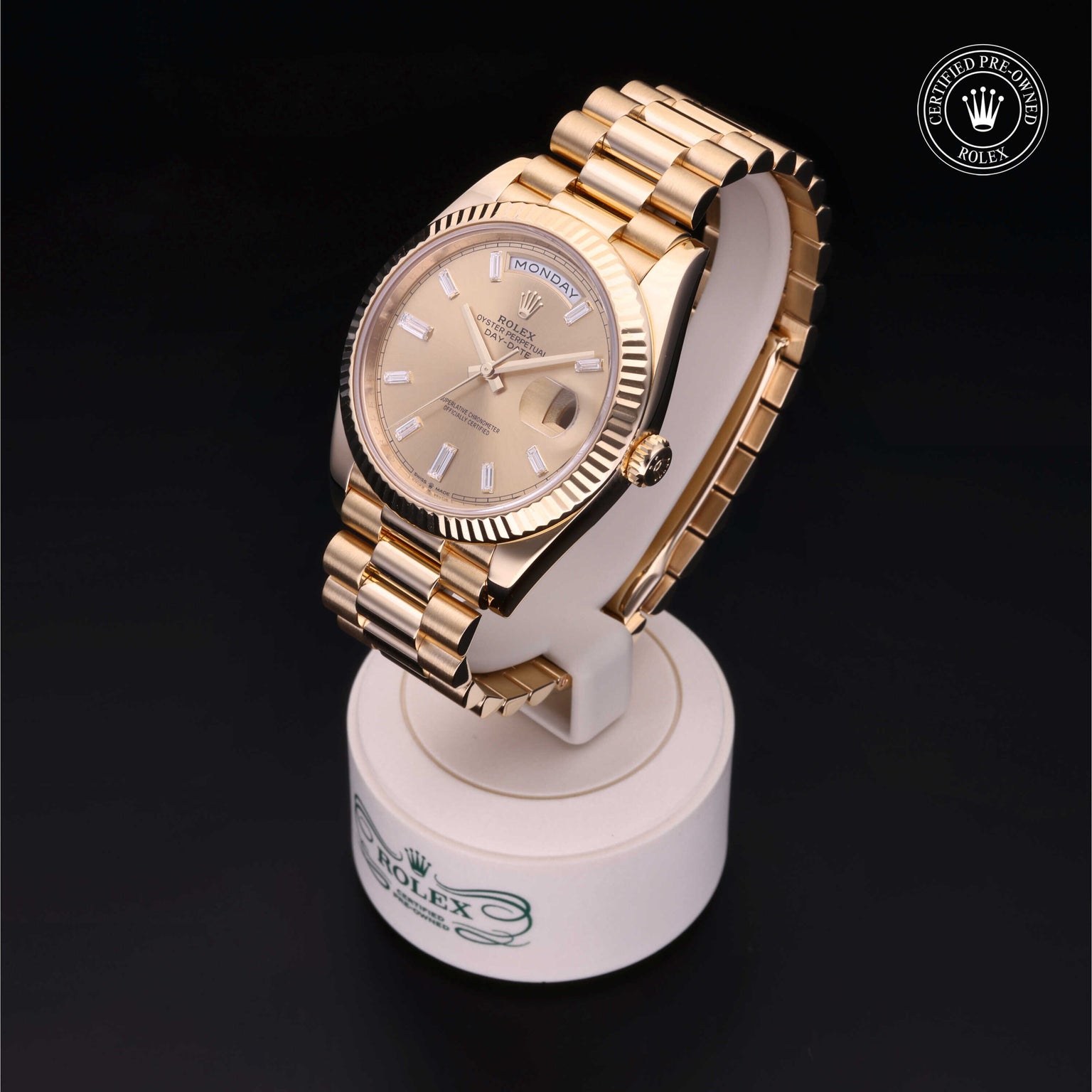 Rolex Certified Pre-owned Day-date M228238-0005 front on black background