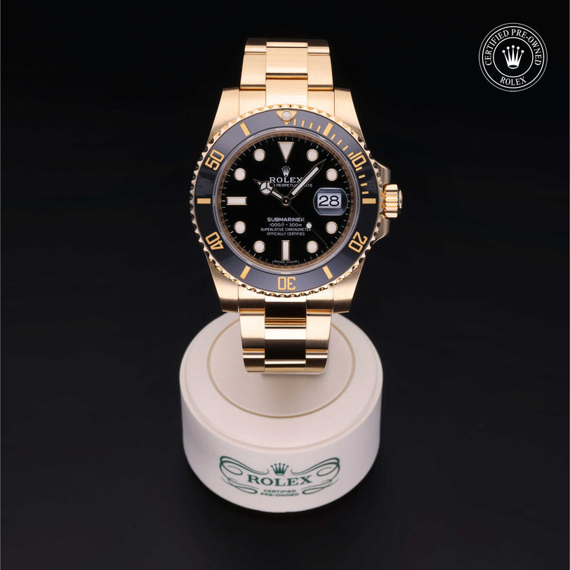 Rolex Certified Pre-owned Submariner Date M116618LN-0001 front on black background