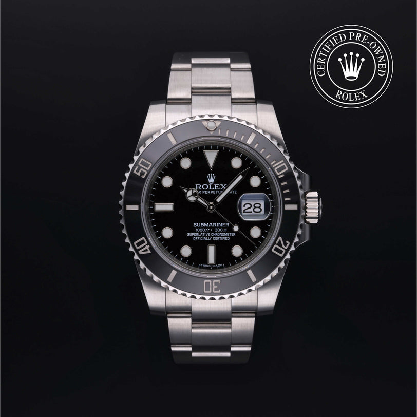 Rolex Certified Pre-owned Submariner Date M116610LN-0001 front on black background
