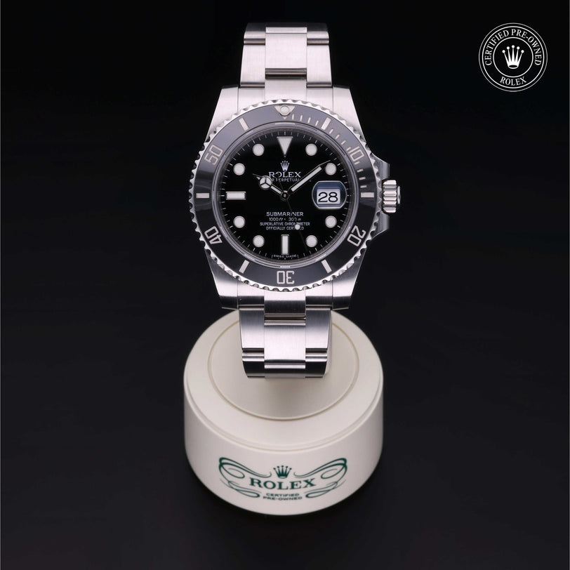 Rolex Certified Pre-owned Submariner Date M116610LN-0001 front on black background