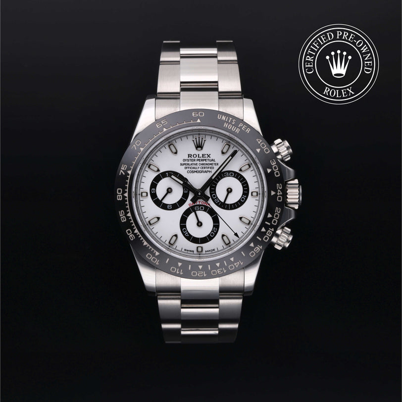 Rolex Certified Pre-owned Daytona M116500LN-0001 front on black background
